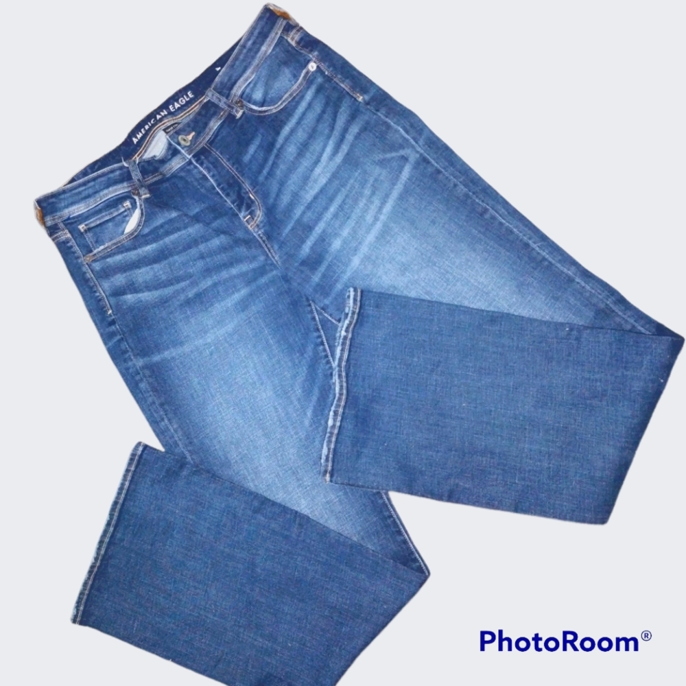 American eagle jeans super stretch kick boot  blue intentionally faded size 16
